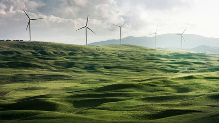 wind turbine in green fields